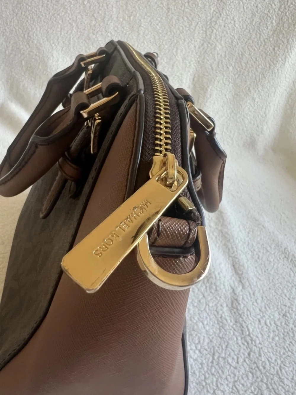 Michael Kors Ciara Brown Satchel monogram Signature Bag With Charm NO STRAP